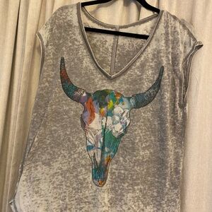 Chaser Longhorn V-neck Relaxed Muscle Tee, Size S